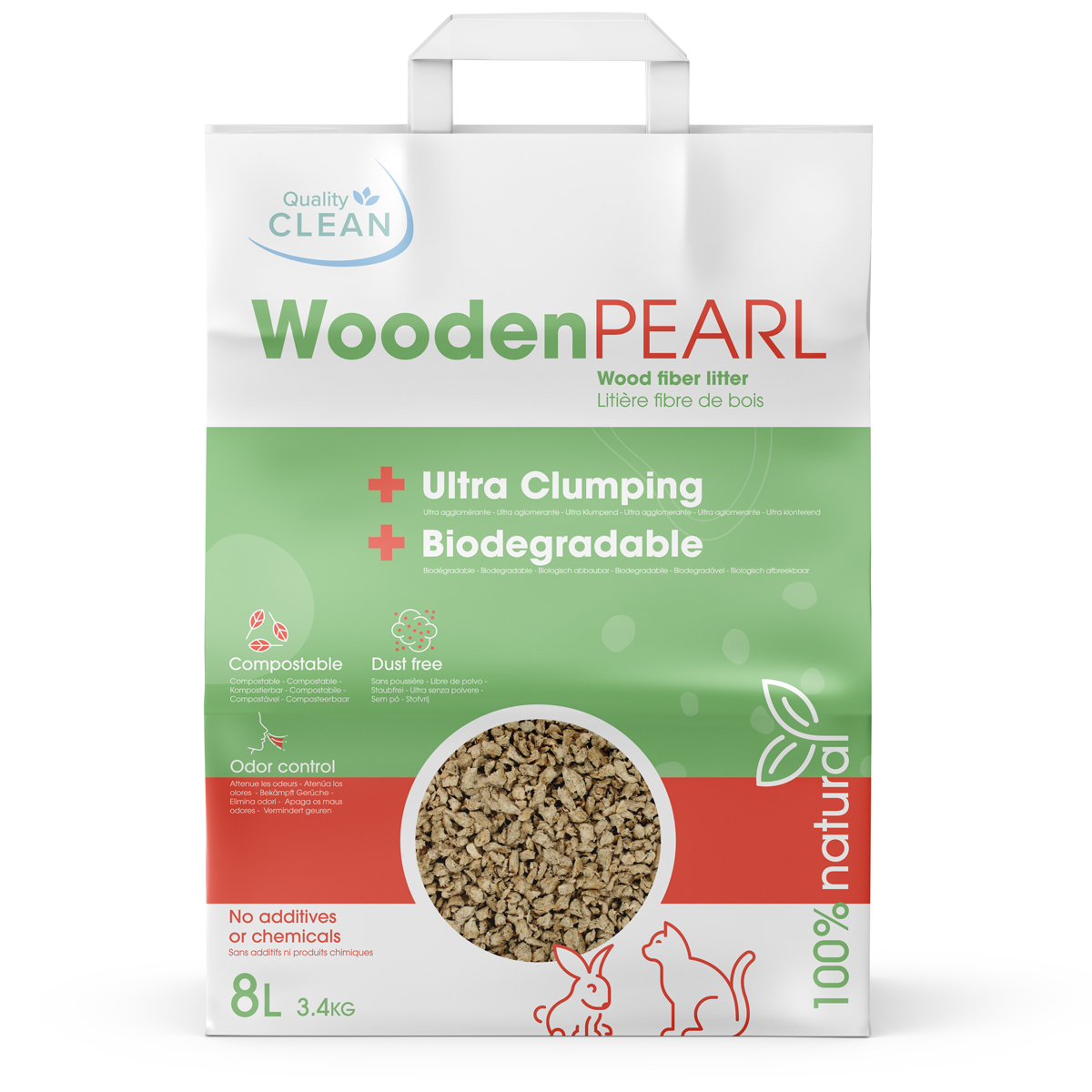 Substrato vegetal aglomerante Wooden Pearl para gato e outros animais roedores da Quality Clean
