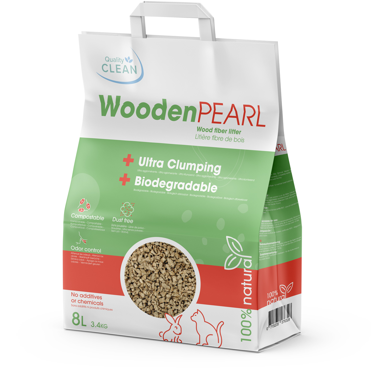 Lettiera vegetale agglomerante Wooden Pearl per gatto e roditori Quality Clean