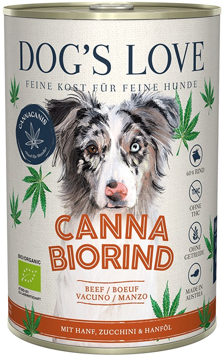 DOG'S LOVE Canna Canis BIO - Alimento húmido biológico de carne bovina e cânhamo 400gr